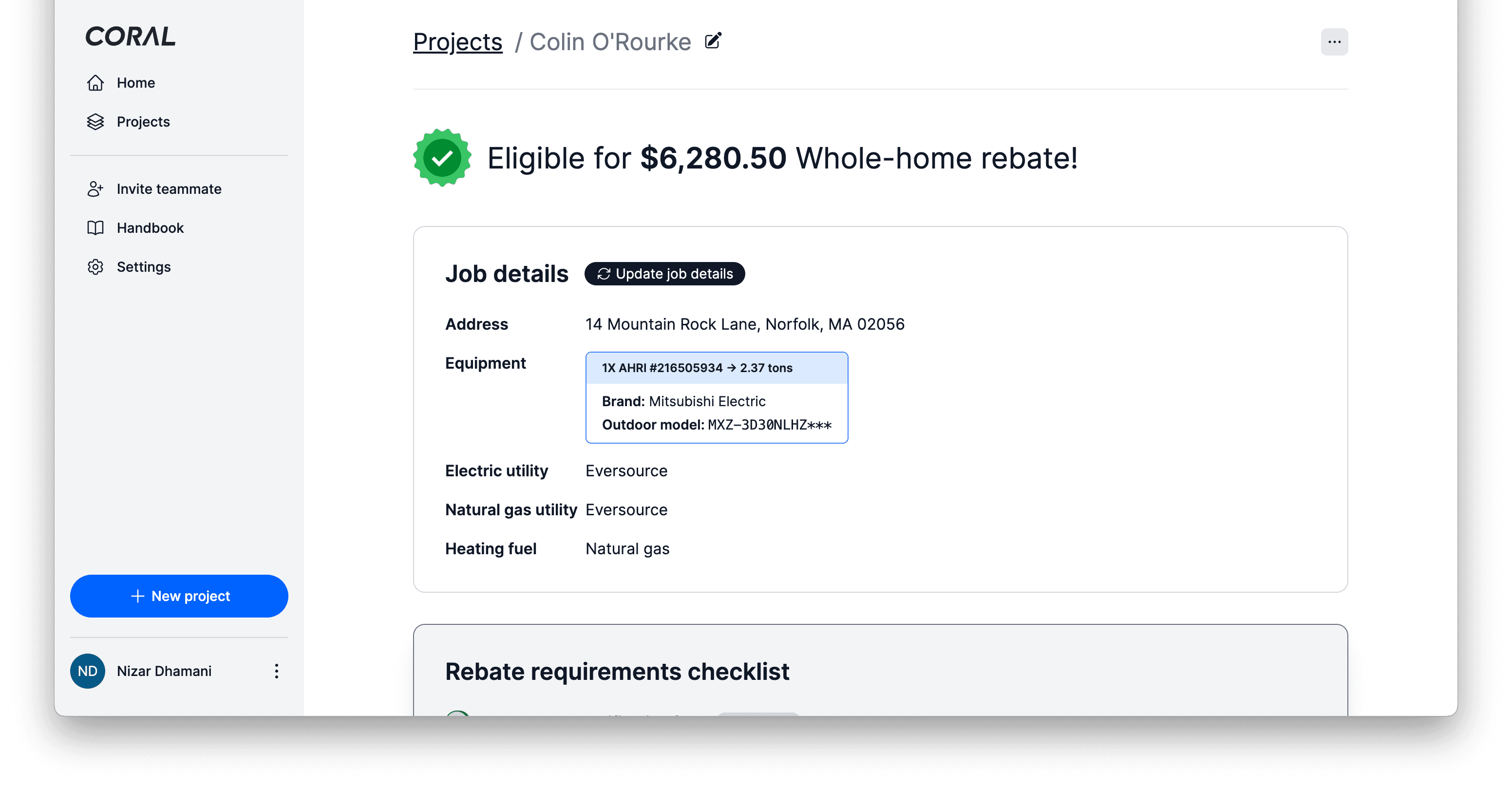 Coral contractor dashboard