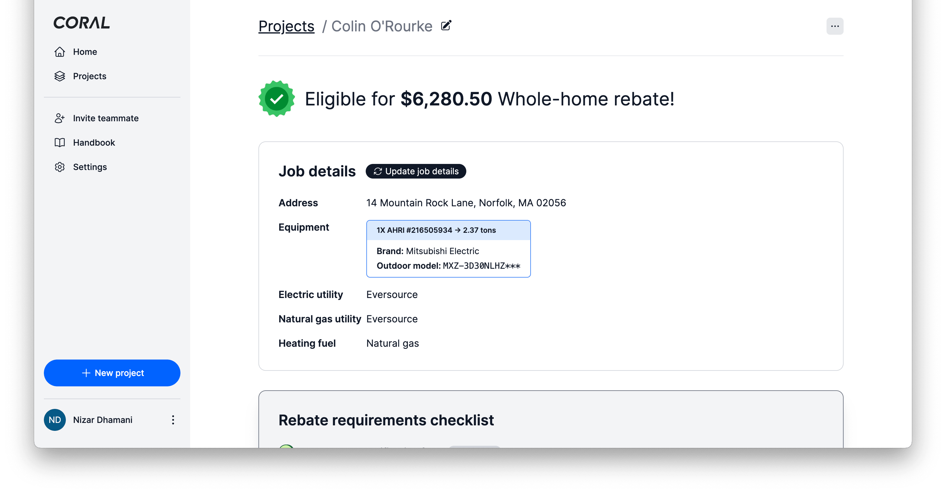 Coral project dashboard