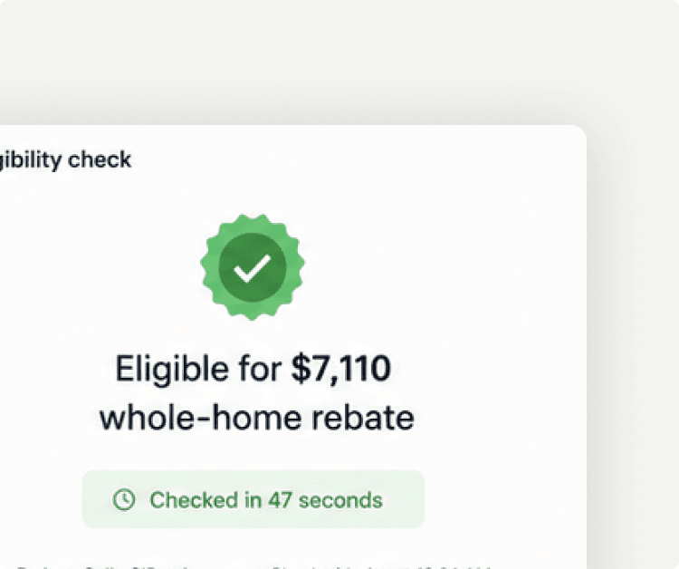 Coral eligibility check showing a $7,110 whole-home rebate